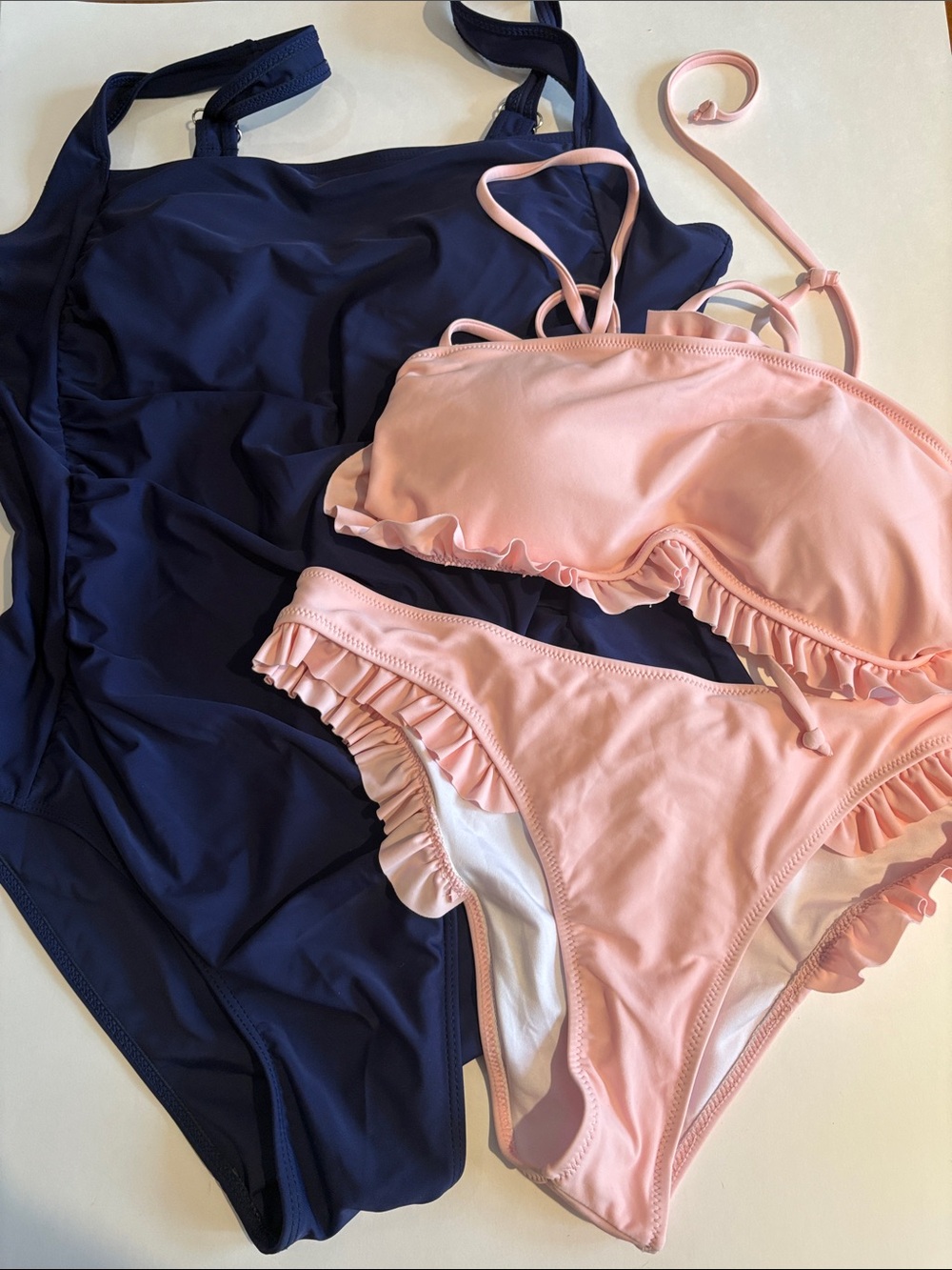 Women’s XL lot of 2 suits - navy one piece & pink bikini